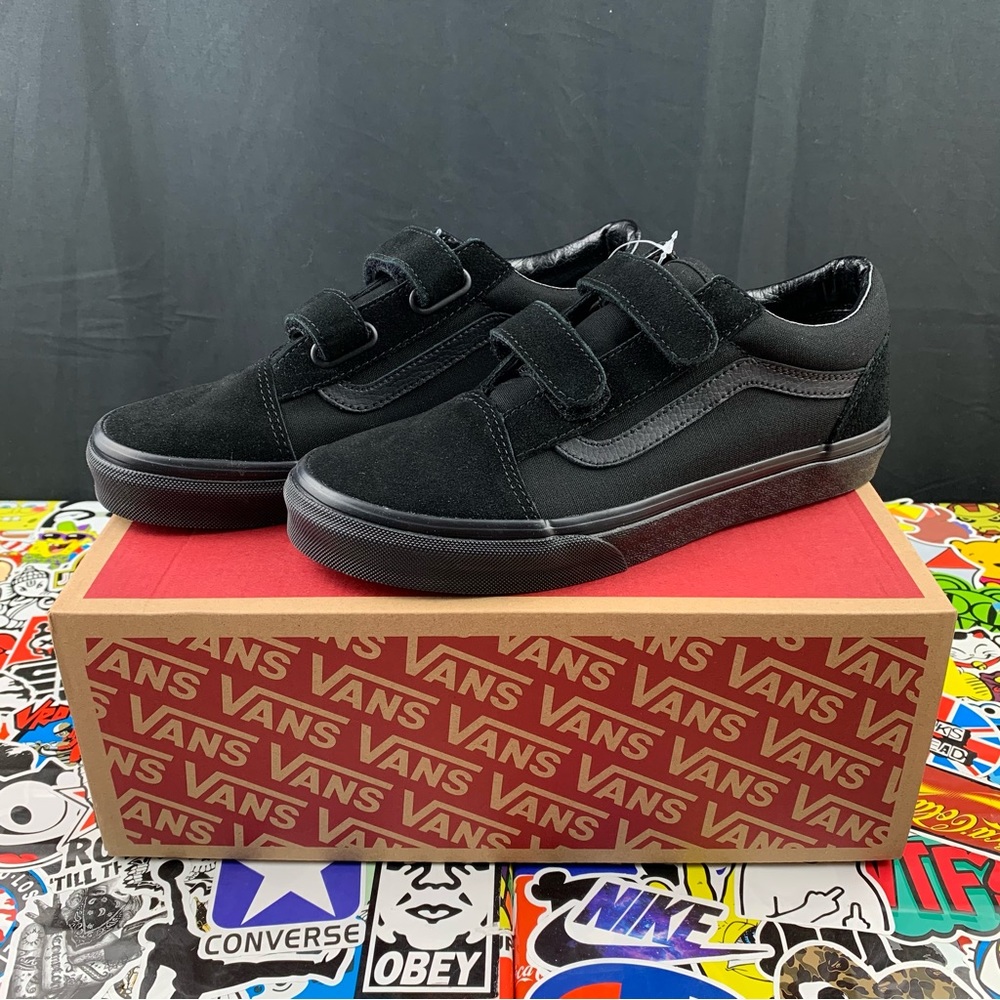 Vans Old Skool Velcro Jet Black Womens Size 7